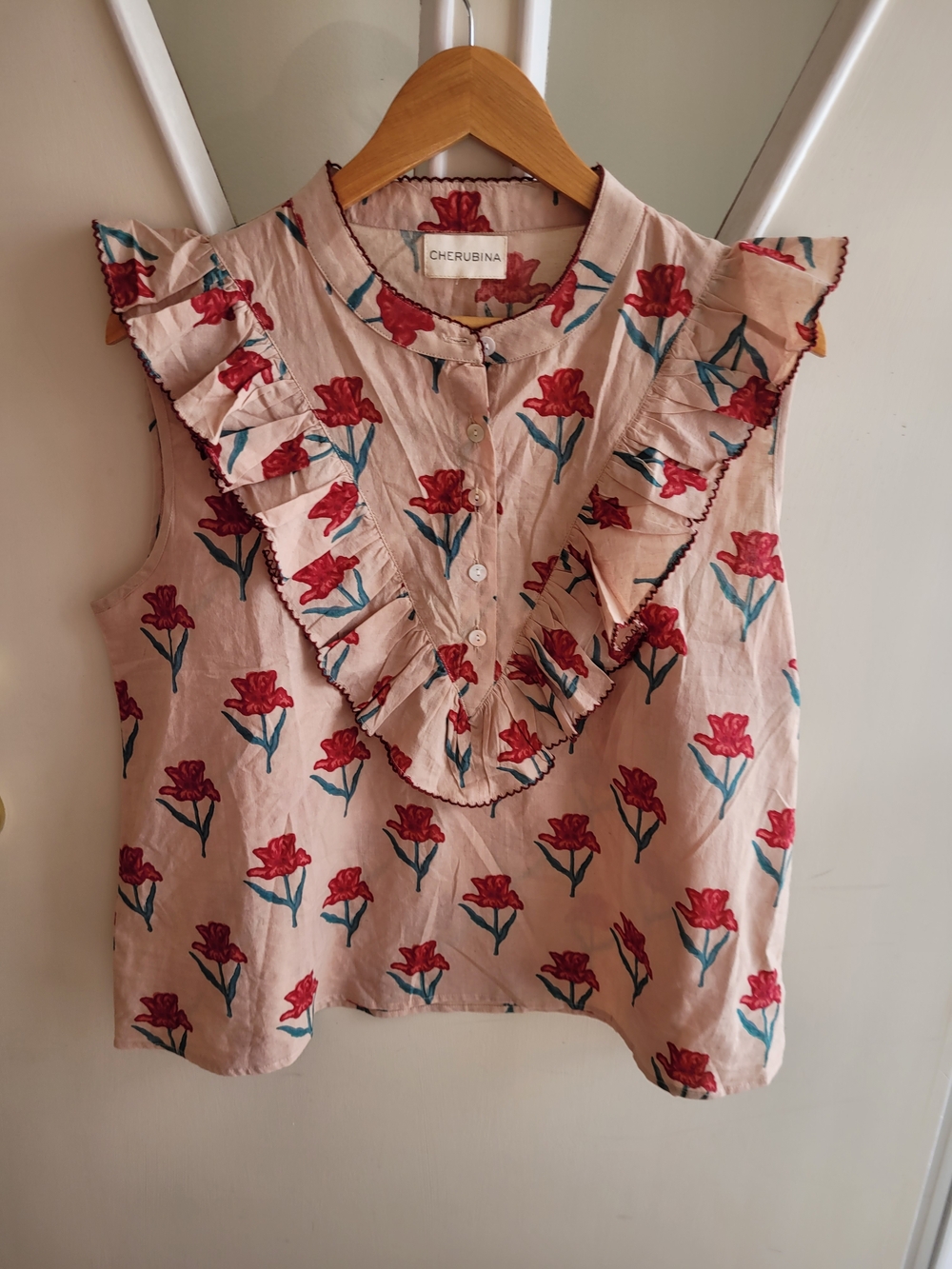 Pink Floral Ruffle Sleeveless Top